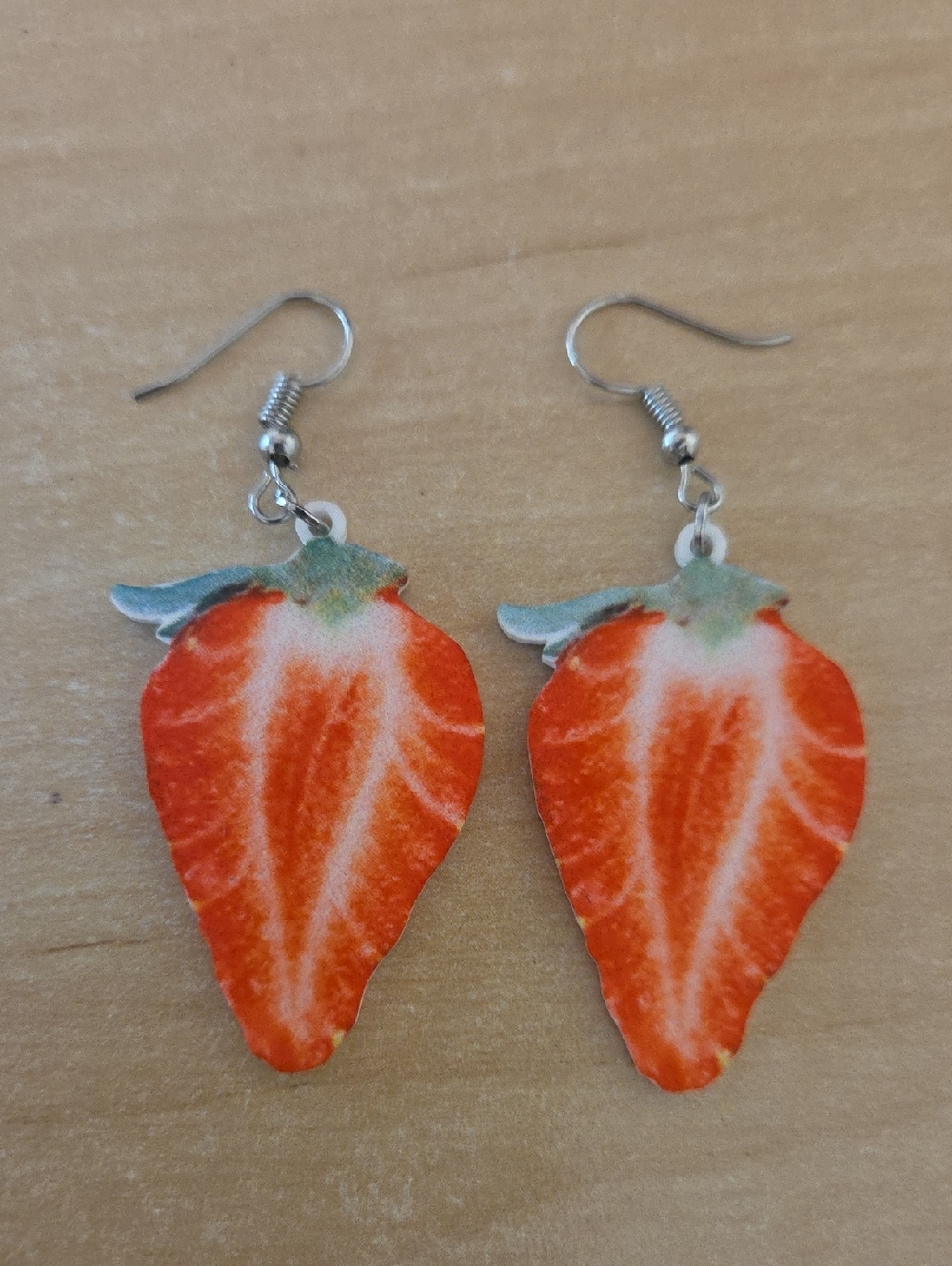 Strawberry Slice Drop Earrings - Red